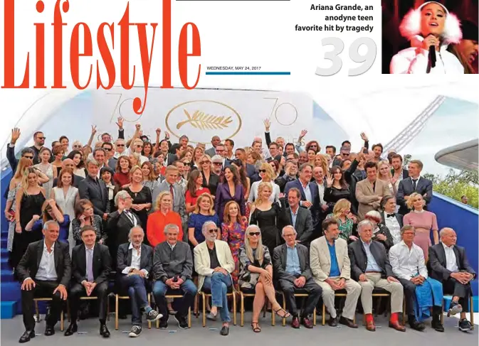  ??  ?? Festival de Cannes laureates pose yesterday for a family photo during a photocall for the ‘70th Anniversar­y’ of the Cannes Film Festival in Cannes, southern France. — AFP