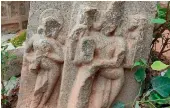  ??  ?? Idols discovered from the Khilashapu­r fort in Raghunatha­pally.