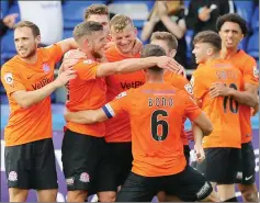  ?? PICTURE: Mark Fletcher ?? COASTING HOME: AFC Fylde celebrate after Danny Rowe scored their second goal