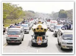  ??  ?? Hearse with casket of Mya Thwet Thwet Khine, first person confirmed to have been killed in protests against Myanmar military takeover, travels to cemetery Sunday. Top, silent protest by mourners.