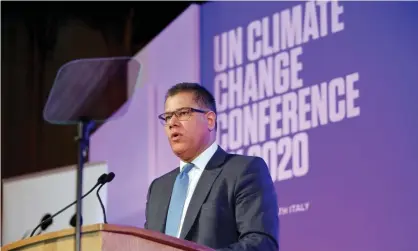  ?? Photograph: Reuters ?? Alok Sharma, the business secretary and Cop26 president, speaks during an event to launch the private finance agenda for the Cop26.