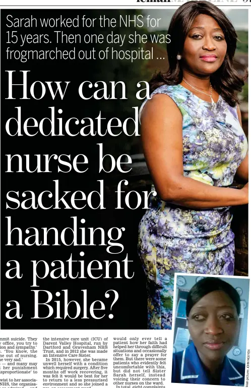 ??  ?? Committed: Sarah Kuteh. Inset, in her nurse’s uniform