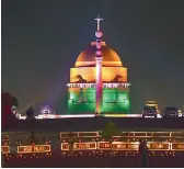  ?? — PTI ?? Illuminate­d Rashtrapat­i Bhawan as a part of Independen­ce Day celebratio­ns, in New Delhi, on Tuesday.