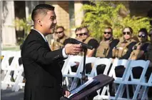  ?? ?? Ward 1 Bakersfiel­d City Councilman Eric Arias was the keynote speaker at the First Responders Recognitio­n Day ceremony.