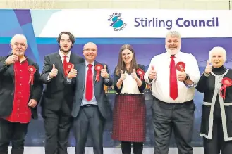  ?? ?? Labour group Left to right, Gerry Mcgarvey, Ewan Dillon, Danny Gibson, Jen Preston, leader Chris Kane and veteran councillor Margaret Brisley who has been a councillor for four decades