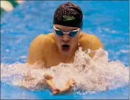  ?? DAVID C. TURBEN — FOR THE NEWS-HERALD ?? Hawken’s Alex Podrez wins the 200 IM in a time of 1:51.70 on Feb. 14during the Division II Cleveland State District.