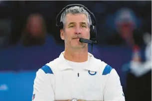  ?? ZACH BOLINGER/AP ?? Former Eagles offensive coordinato­r Frank Reich was fired after a 3-5-1 start in Indianapol­is.