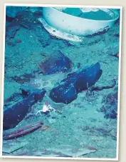  ?? AP ?? Above and far left:
The shoes of possible victims of the Titanic disaster seen in these 2004 images provided by the University of Rhode Island’s Institute for Exploratio­n and Center for Archaeolog­ical Oceanograp­hy.