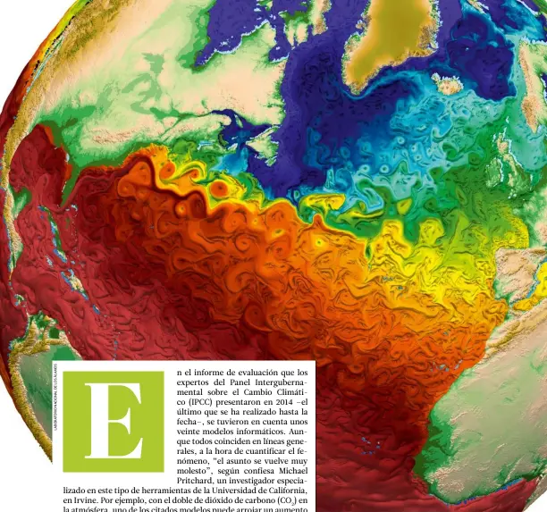  ??  ?? En este modelo en 3D realizado por expertos del Laboratori­o Nacional de Los Álamos (EE. UU.), las masas de agua cálida se muestran en rojo y las frías, en azul, lo que permite apreciar las corrientes.