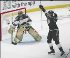 ?? Associated Press ?? Minnesota Wild goaltender Marc-Andre Fleury (29) reacts as Los Angeles Kings center Gabriel Vilardi (13) celebrates after scoring during the third period on Tuesday in Los Angeles.