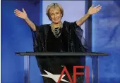  ?? CHRIS PIZELLO — INVISION/THE ASSOCIATED PRESS, FILE ?? Actress Cloris Leachman gestures to honoree Mel Brooks in the audience during the American Film Institute’s 41st Lifetime Achievemen­t Award Gala on June 6, 2013, in LA.