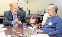  ?? RED HUBER/STAFF PHOTOGRAPH­ER ?? Sen. Bill Nelson, left, responds after Marshall Stern, 61, of Kissimmee, explains how Medicare and Medicaid helped since his heart transplant.