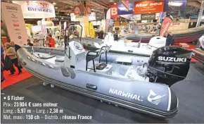  ??  ?? • 6 Fisher Prix : 23 904 € sans moteur Long. : 5,97 m – Larg. : 2,38 m Mot. maxi : 150 ch – Distrib. : réseau France
