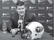  ?? ASSOCIATED PRESS FILE PHOTO ?? Tennessee Titans general manager Jon Robinson speaks at a news conference this past January in Nashville. The Titans will pick 26th in tonight’s first round of the NFL draft.