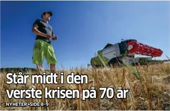 ?? FOTO: MORTEN UGLUM / AFTENPOSTE­N ?? Gulsvidde gressmarke­r, tørre jorder og ikke en regndråpe i sikte. – Det er jo krise, sier kornbonde Hans Oskar Gudim i Rakkestad.