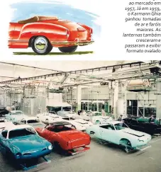  ?? ?? A versão conversíve­l chegou ao mercado em 1957, Já em 1959, o Karmann Ghia ganhou tomadas de ar e faróis maiores. As lanternas também cresceram e passaram a exibir formato ovalado