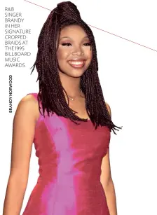  ??  ?? R&B SINGER BRANDY IN HER SIGNATURE CROPPED BRAIDS AT THE 1995 BILLBOARD MUSIC AWARDS.