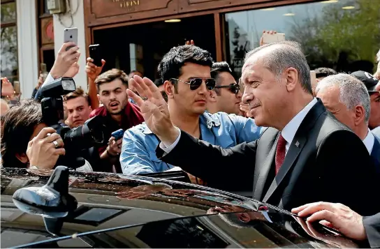  ?? PHOTO: REUTERS ?? Turkish President Recep Tayyip Erdogan waves to supporters as he leaves Eyup Sultan mosque in Istanbul.