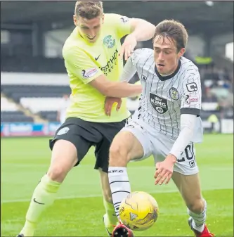  ??  ?? St Mirren in action in their new strip last weekend during their 2-0 defeat at home to Hibs