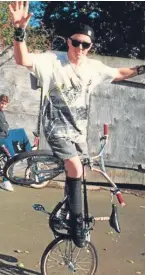  ??  ?? Champion BMXer John Buultjens outside Dundee Contempora­ry Arts in 2009, and riding his bike outside Harris Academy in 1989.
