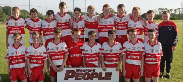  ??  ?? The Ballinastr­agh Gaels squad prior to their victory over St. Martin’s in the New Ross Standard Under-14 football Roinn 1 championsh­ip in Piercestow­n.