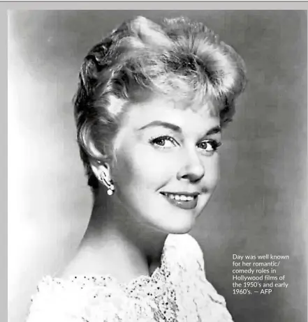  ??  ?? day was well known for her romantic/ comedy roles in Hollywood films of the 1950’s and early 1960’s. — AFP