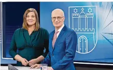  ?? FOTO: CHARISIUS/DPA ?? Die Chancen für eine gemeinsame Regierung sind hoch: Katharina Fegebank (Bündnis 90/Die Grünen) und Peter Tschentsch­er (SPD).