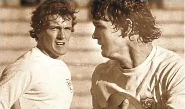  ??  ?? Chris Burger, left, and Morne du Plessis in action for Villagers, who won the national club championsh­ips in Durban over the Easter weekend of 1980. Burger, one of the stars of that tournament, was always on the fringes of the WP team, but never became a regular.