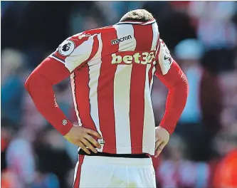  ?? ASSOCIATED PRESS FILE PHOTO ?? Stoke City’s Xherdan Shaqiri reacts after his team was relegated following an English Premier League soccer match against Crystal Palace on Saturday in Stoke, England.