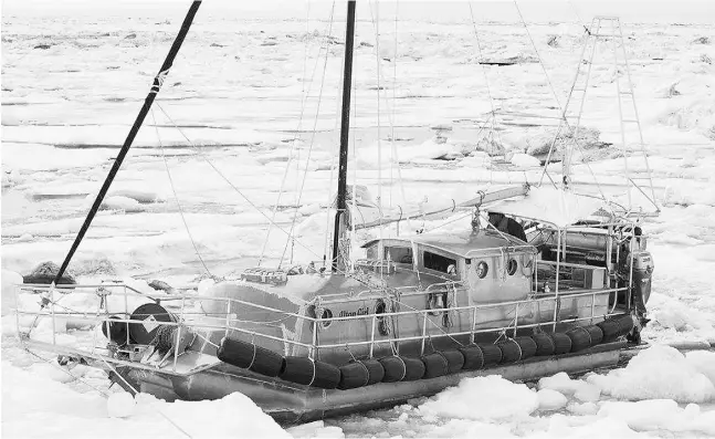  ?? U.S. Coast Guard ?? Nanaimo, B.C., sailor Erkan Gursoy became trapped in Arctic ice 40 miles northeast of Barrow, Alaska, last summer. While waiting for the U.S. Coast Guard to give him a tow, Gursoy warded off polar bears by banging on a metal tub. He eventually made it...