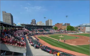  ?? Greg Wohlford/Erie Times
News via AP ?? In this 2019 file photo, the Erie SeaWolves host the Altoona Curve for an Eastern League baseball game at UPMC Park in Erie, Pa.