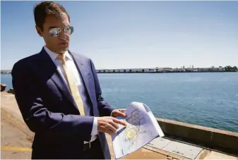  ?? Paul Chinn / The Chronicle 2019 ?? A’s President Dave Kaval, seen on the Oakland waterfront, has his eyes on the Las Vegas desert.