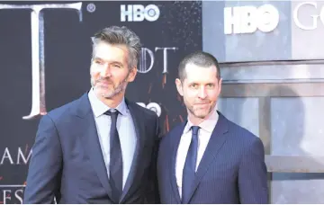  ?? — Reuters file photo ?? Benioff and Weiss arrive for the premiere of the final season of 'Game of Thrones' at Radio City Music Hall in New York, recently.