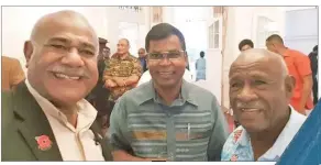  ??  ?? From left: SODELPA MP Simione Rasova, NFP P leader Biman Prasad and Pio Bosco Tikoisuva during the Constituti­on onstit tution Day celebratio­n at the State House on Monday onda ay September 7, 2020.