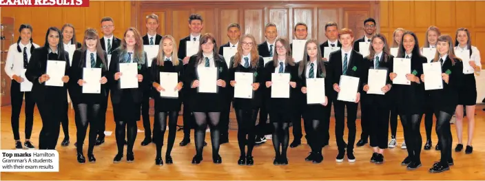  ??  ?? Top marks Hamilton Grammar’s A students with their exam results