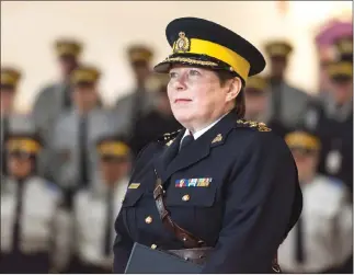  ?? Canadian Press photo ?? Brenda Lucki speaks during a press event at RCMP “Depot” Division in Regina on Friday. Lucki, who was Depot’s commanding officer, was appointed Canada’s first permanent female RCMP commission­er.