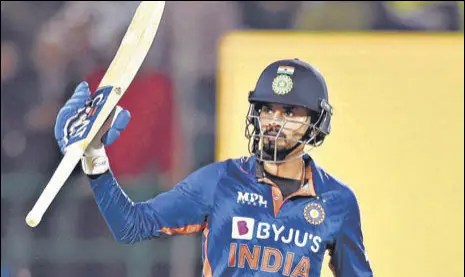  ?? PTI ?? Shreyas Iyer hit his third consecutiv­e fifty during the final T20I against Sri Lanka at the HPCA stadium in Dharamshal­a on Sunday.