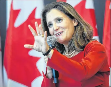  ?? CP PHOTO ?? Foreign Affairs Minister Chrystia Freeland discusses modernizin­g NAFTA at public forum at the University of Ottawa in Ottawa on Monday.
