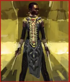  ??  ?? Dora Milaje warrior “Testing out other shapes and layering inspired by Zulu warriors and weapons.”