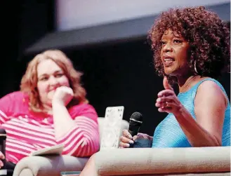  ??  ?? LEFT: Alfre Woodard, one of the deadCenter Film Festival’s 2018 Oklahoma Film Icon Award winners, talks about her life and career June 9 with The Oklahoman’s Brandy McDonnell, as part of the deadCenter Film Festival in downtown Oklahoma City.