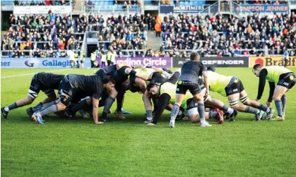  ?? Simon King/ProSports/Shuttersto­ck ?? Exeter players during scrum practice before their win over Gloucester last weekend. The Chiefs travel to Newcastle on Sunday. Photograph: