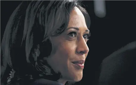  ?? ERIC GAY — THE ASSOCIATED PRESS FILE ?? In this Sept. 12, 2019, file photo Sen. Kamala Harris, D-Calif., talks to the media in the spin room following the Democratic presidenti­al primary debate hosted by ABC on the campus of Texas Southern University in Houston.