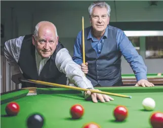  ?? Picture: Eddie Safarik ?? Members Steve Carroll and Mark Hudson want the snooker tables to stay at the Bellerive Yacht Club.