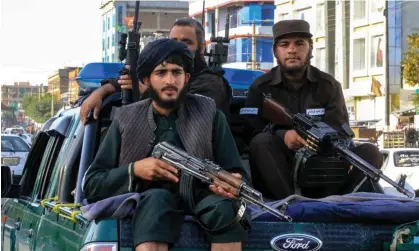  ?? Photograph: EPA ?? Taliban security forces at the scene of a bomb blast in Kabul this month. ‘Cracking down on your citizens is easier than ensuring they have food.’