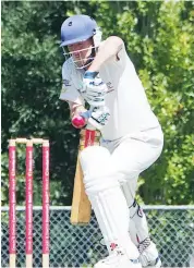  ??  ?? Drouin’s John Perry plays a defensive shot during the Hawks’ first innings of 8/193.