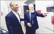  ?? Joe Pugliese Netf lix ?? DAVID LETTERMAN shows his first guest, former President Barack Obama, around new talk show digs.