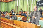  ?? HT PHOTO ?? Chief minister Sukhvinder Singh Sukhu addressing the assembly during the budget session in Shimla on Tuesday.