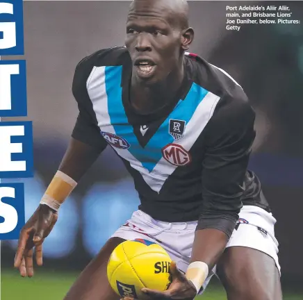  ?? ?? Port Adelaide’s Aliir Aliir, main, and Brisbane Lions’ Joe Daniher, below. Pictures: Getty