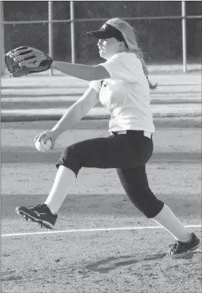  ??  ?? Ridgeland sophomore pitcher Allison Wallin fired a no-hitter against Cartersvil­le this past Tuesday evening. (Messenger photo/Scott Herpst)