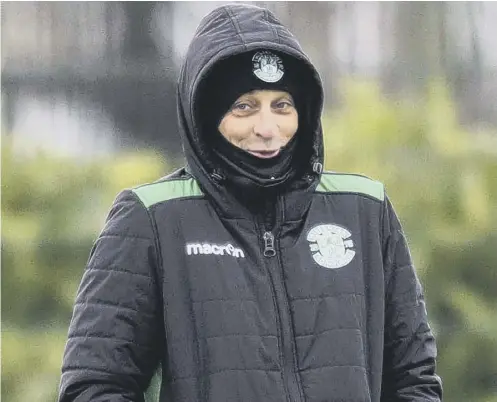  ??  ?? 0 Hibs manager Jack Ross in high spirits ahead of his side’s Betfred Cup semi-final against St Johnstone at Hampden tomorrow